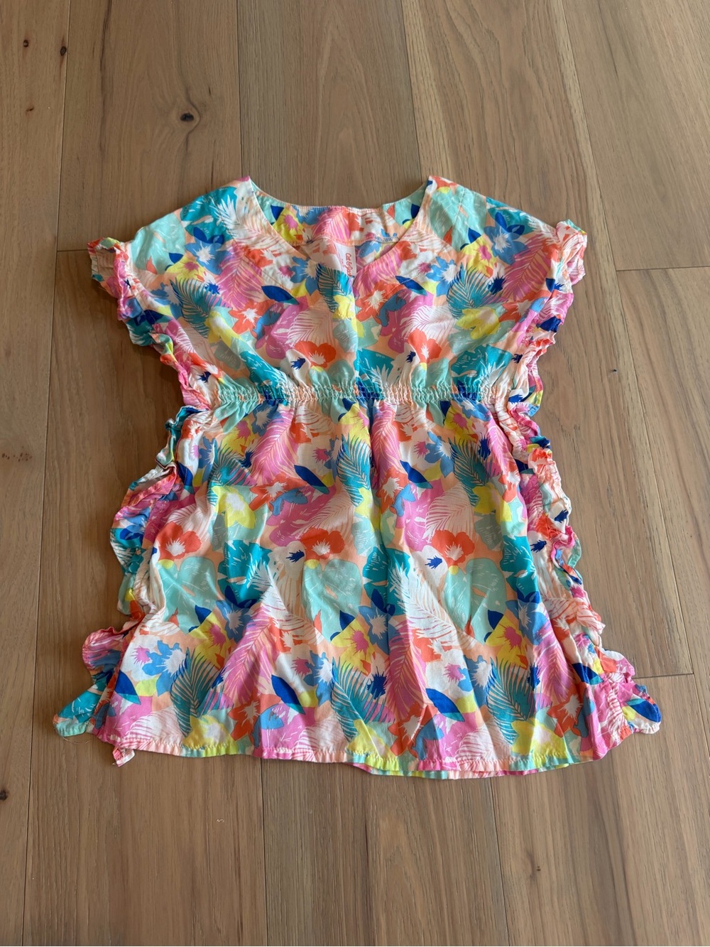 Cat & Jack Tropical Tie-Waist Coverup - Pink Blue Yellow Green